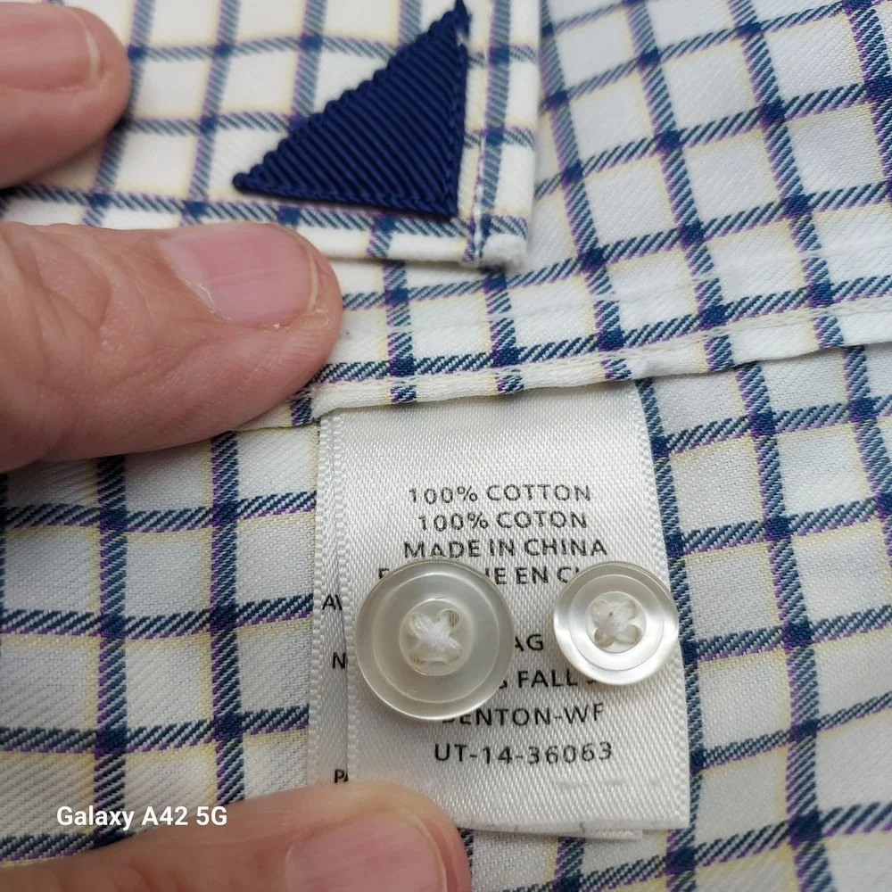 UNTUCKit Fenton-WF‎ Slim Fit Wrinkle Free Cotton Shirt Mens XL White Navy Check